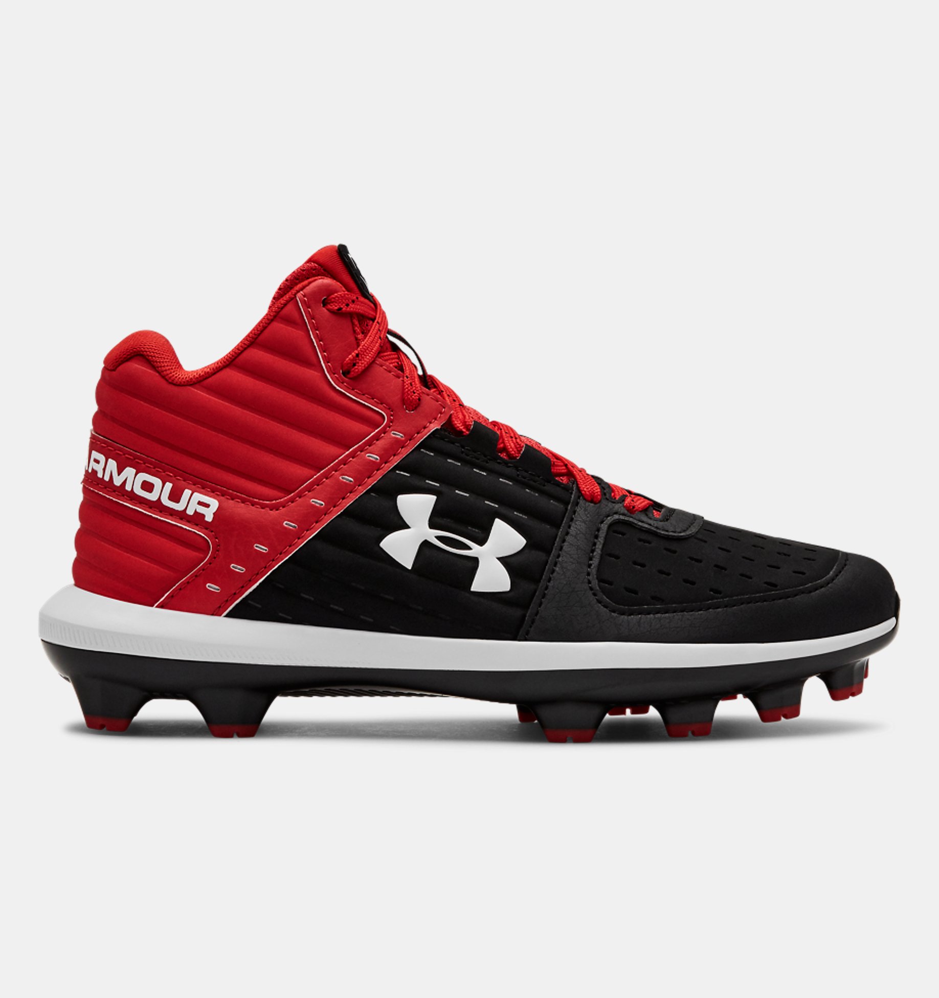 9F 3021938-003 Boys Under Armour Yard Mid TPU red/blk Baseball Cleats 